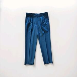 VTG‎ 80s Mens Teal Green Pleat Pants Retro 40x36 Gino Cappeli Designer Unhemmed